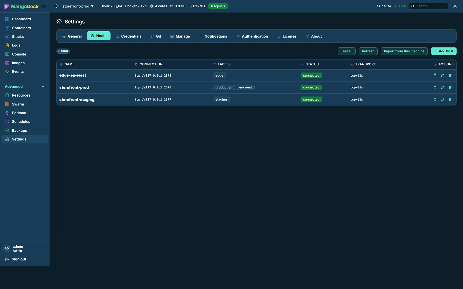 The Settings page with its tabbed shell